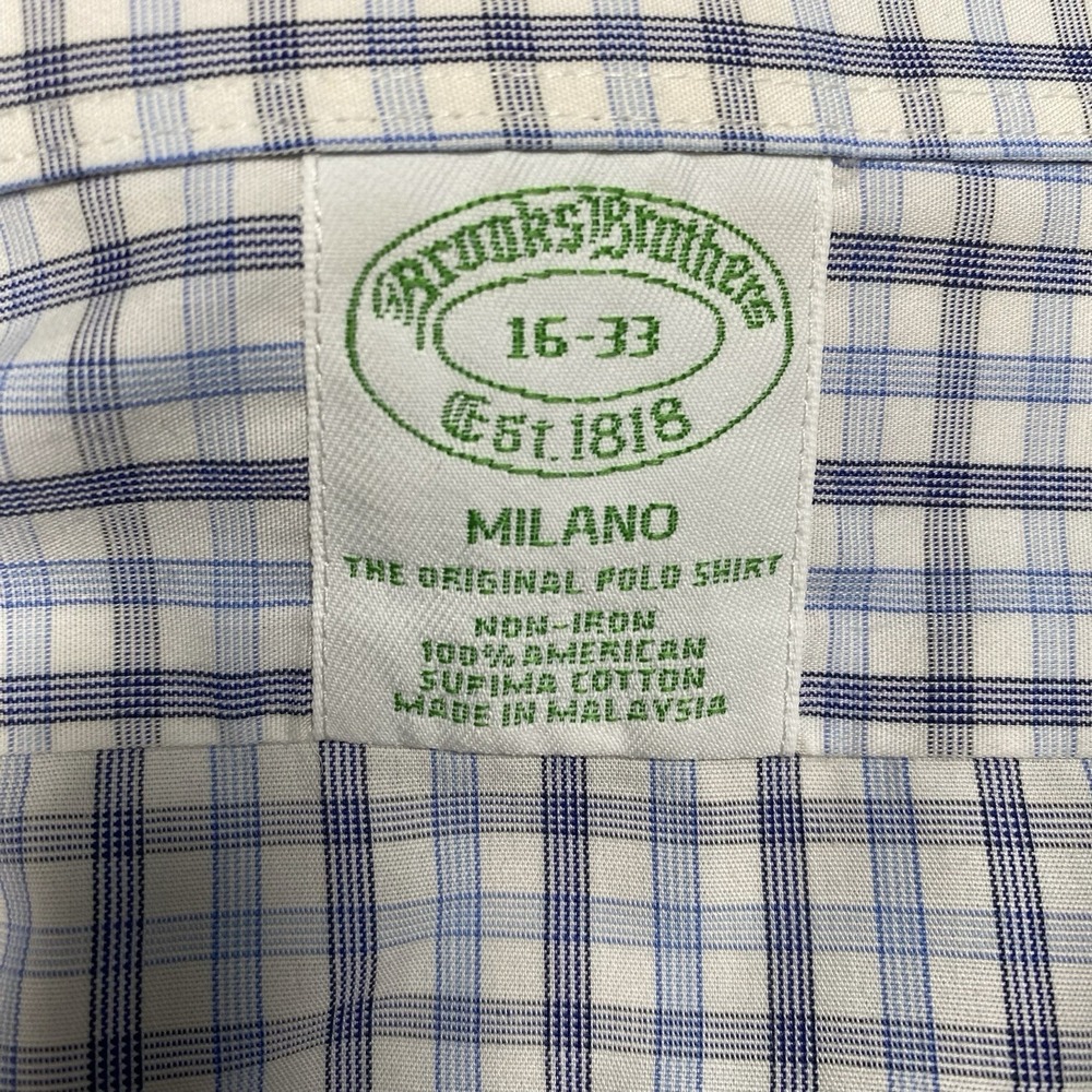 Brooks Brothers Shirt 16 33 Mens L/S Button Down Milano Blue White Gray Plaid - Picture 7 of 8